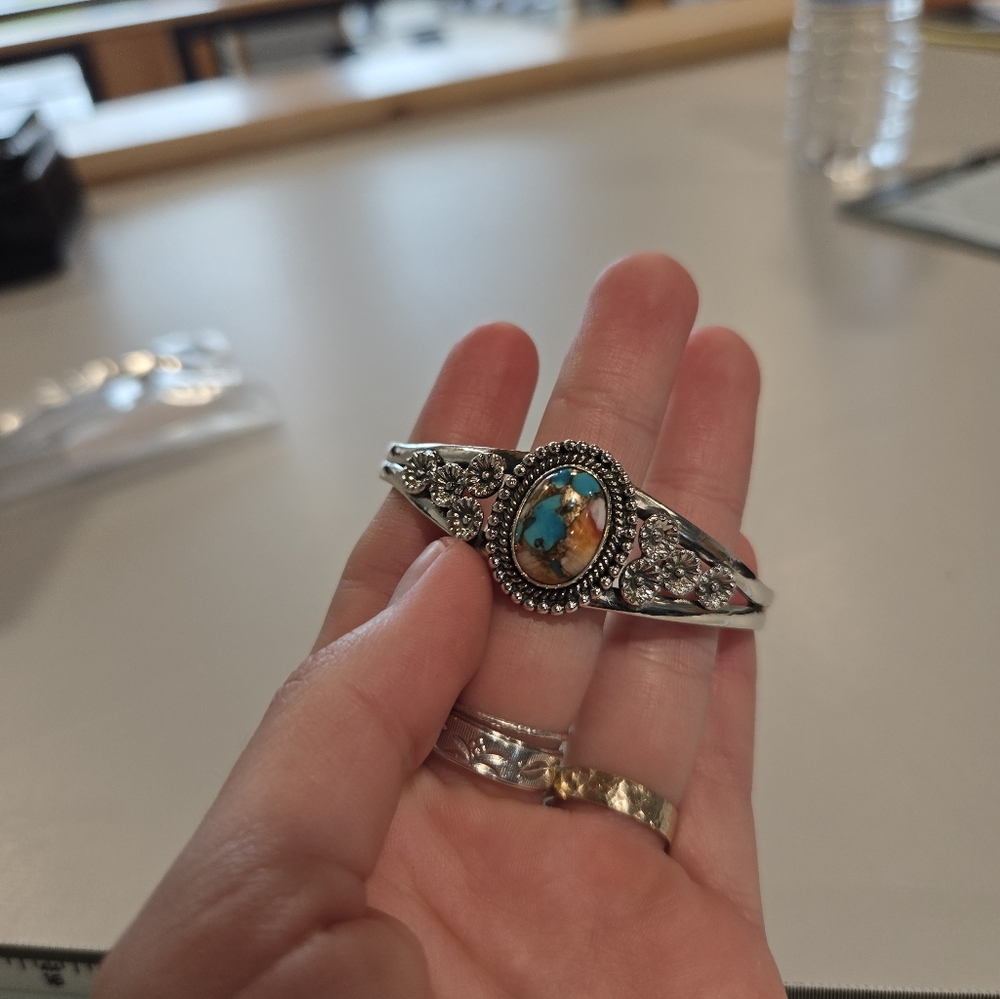 Thorny Oyster Turquoise Sterling Cuff - Picture 4 of 5
